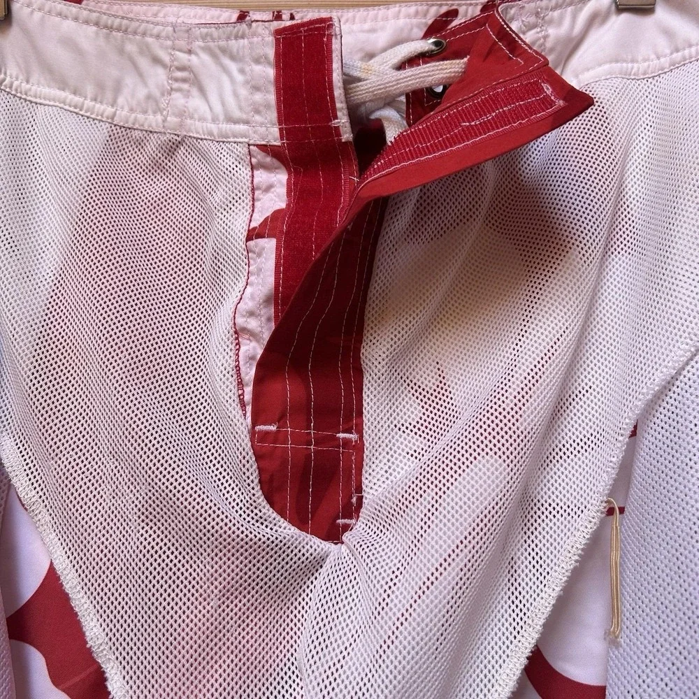 VTG Brents Surf Wear Swim Cargo Board Shorts Mens XL Lined Red Hawaiian Beach
